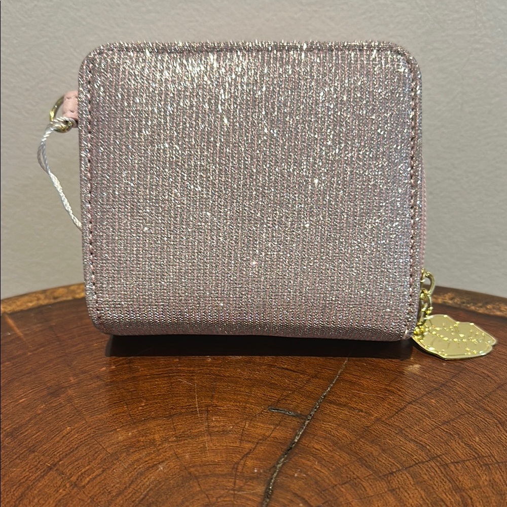 Betsey Johnson Pink Sparkle Wallet Zipper Pouch and Button Clasp NEW